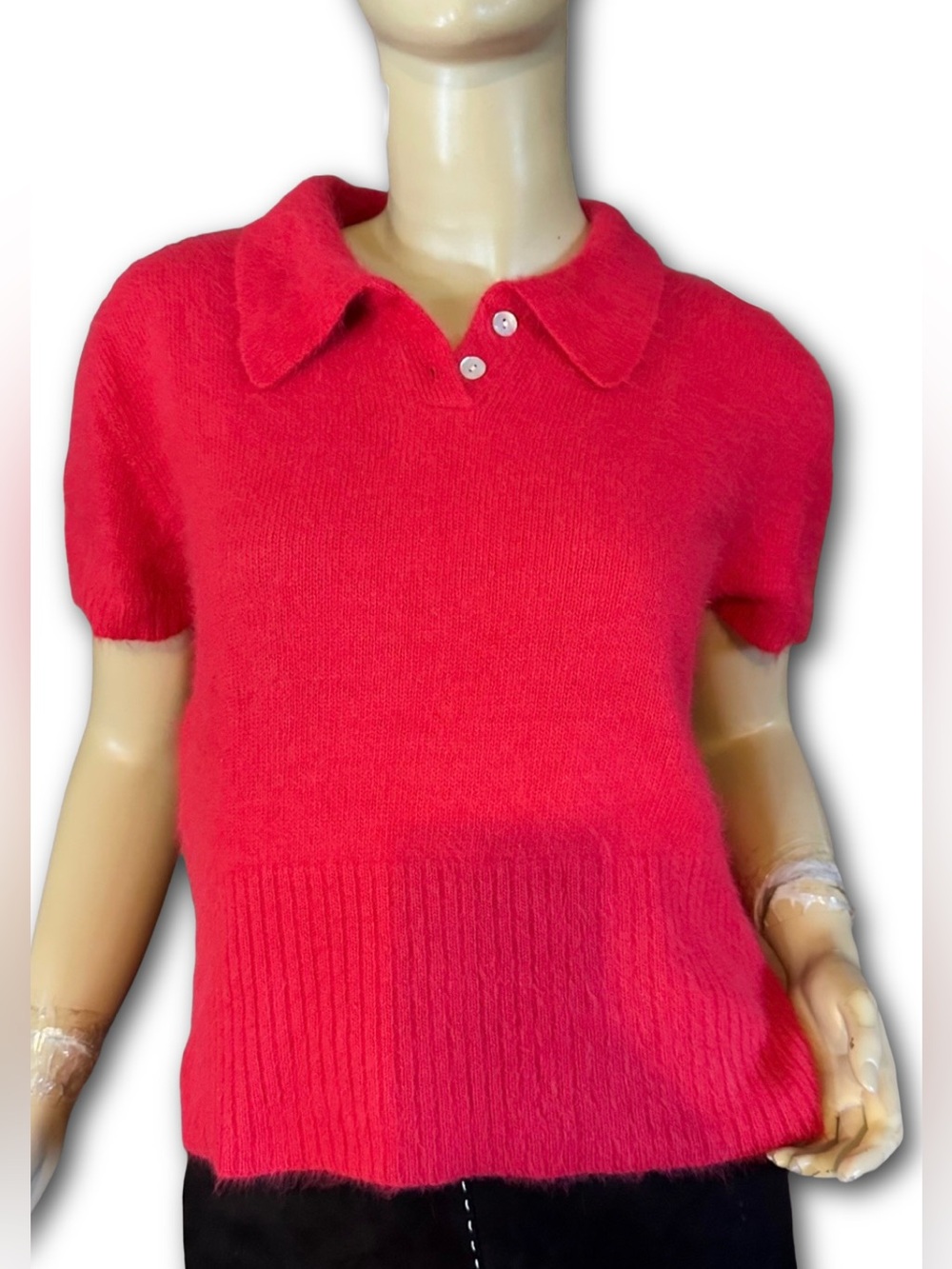 VINTAGE 1990'S LIMITED WATERMELON RED BABY POLO ANGORA BLEND SWEATER (XL)